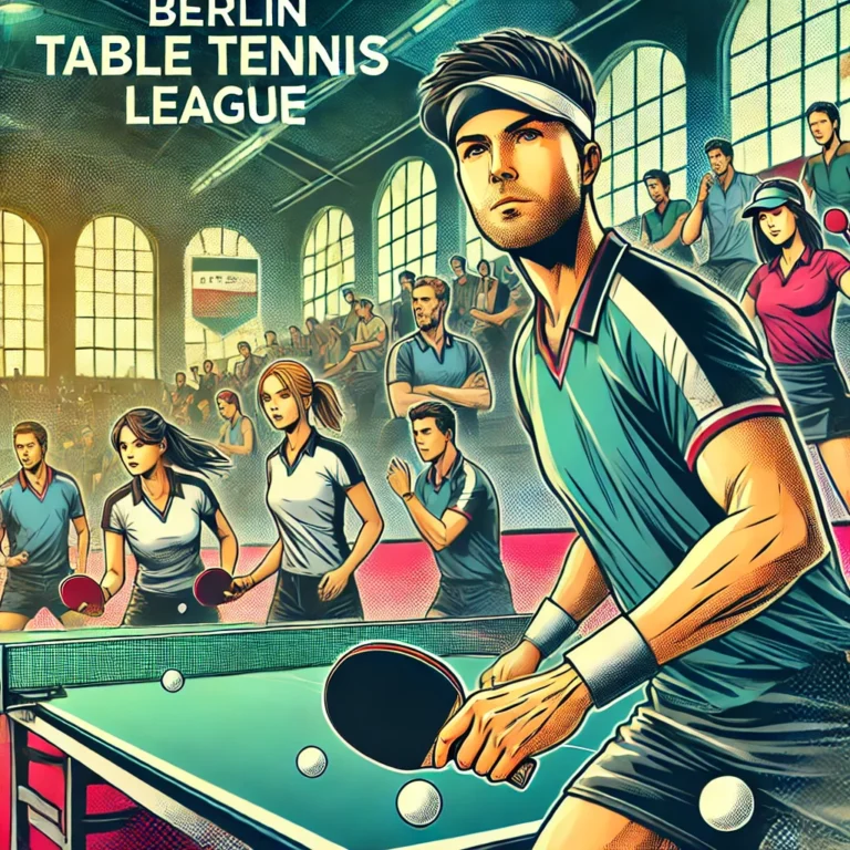 DALL·E 2025 03 09 16.44.08 – A vibrant comic style illustration of a competitive table tennis match in a league setting, featuring a diverse group of players, including men and wo – Roter Stern Berlin